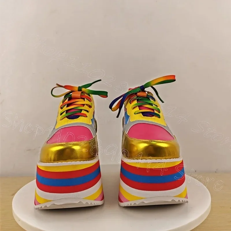Zapatillas de deporte de plataforma alta con punta redonda de Color arcoíris, Zapatos de Mujer atados cruzados, última novedad, moda Para citas de fiesta, 2025 Zapatos Para Mujer