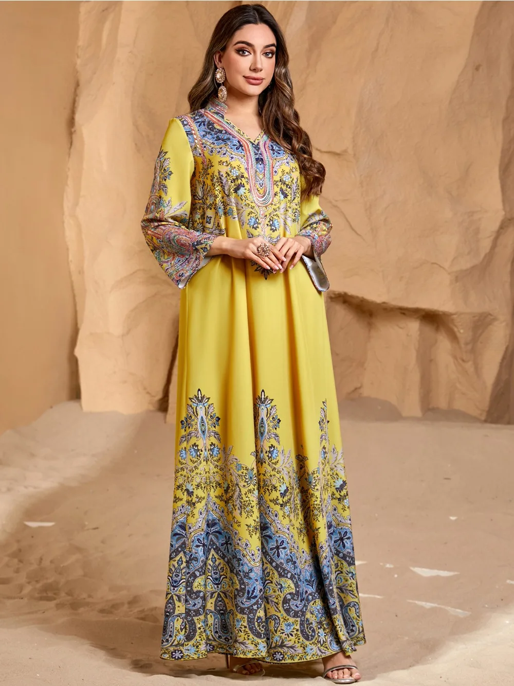 Eid prière musulman marocain Robe femmes imprimer Abaya élégant Ramadan robes de soirée dubaï Islam caftan Robe Longue robes Largo