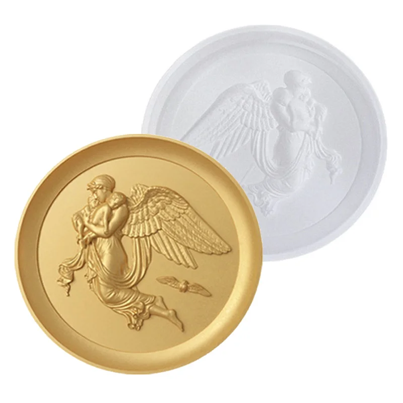 Angel Embossed Dish Plaster Silicone Molds Plate Silicone Molds Resin Jar Silicone Mould for Jesmonite Concrete Cement DIY