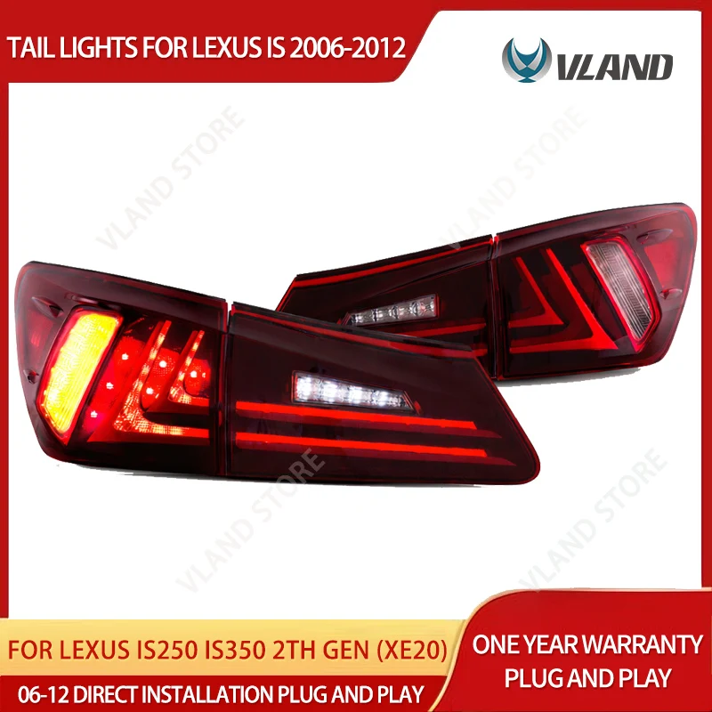 Vland 06-13 IS250 IS350 2nd Gen (XE20) LED Tail Lights with Amber Turn Signal – Stylish Upgrade for Enhanced Visibility an