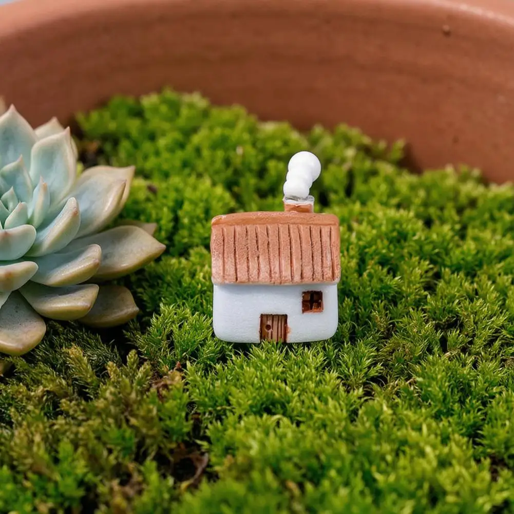 Succulents Pot Decorations 2pcs Mini Chimneyed Cottage Resin Figurines Fairy Garden Micro Landscape Ornaments Rural for Fairy