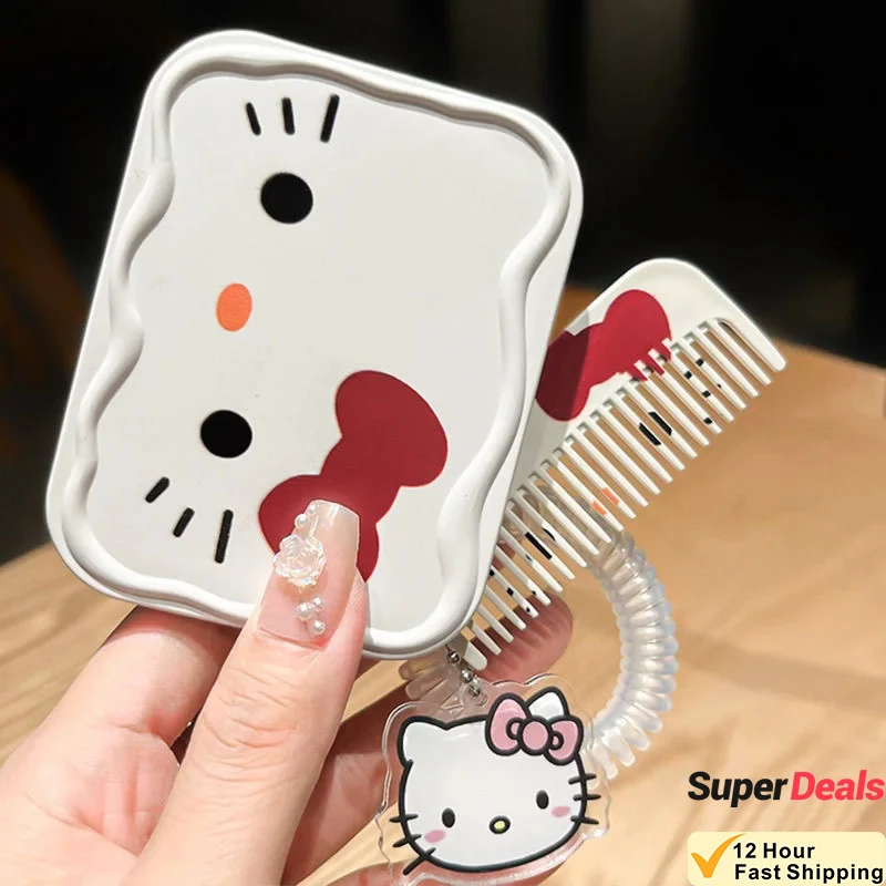 Butterfly Hello Kitty Handheld Folding Makeup Mirror Cartoon Cute Student Small Mirror Portable Makeup Mirror Comb One Piece