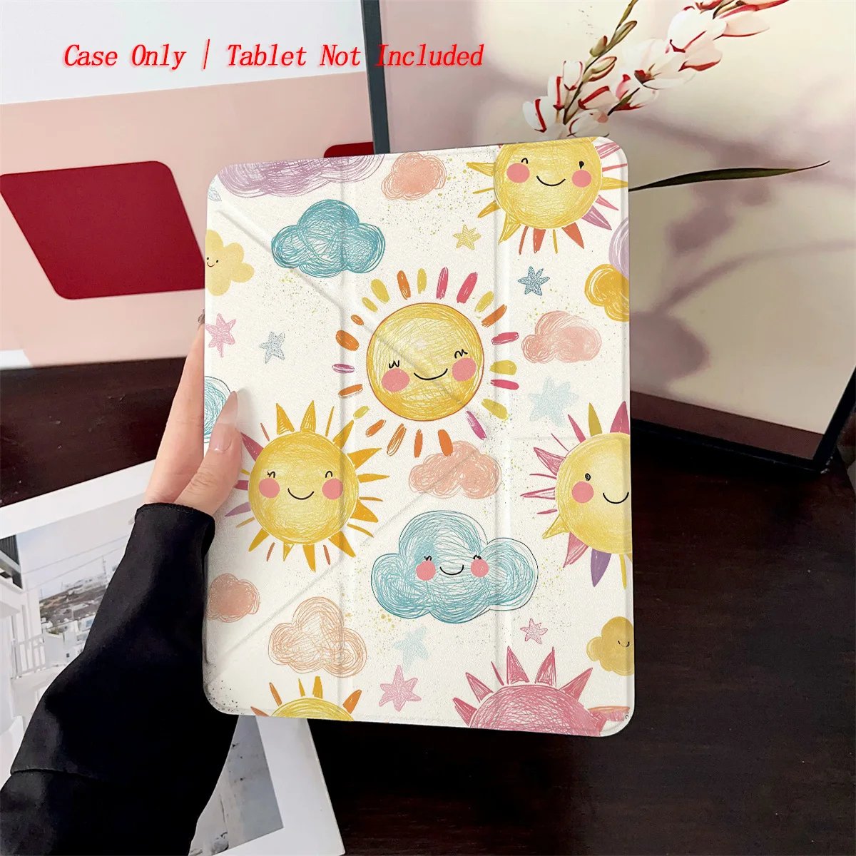 

Playful Y-Fold Adorable Sun & Cloudlets Pattern iPad Cover For Apple iPad 10.2/10.9 Inch Shockproof Case