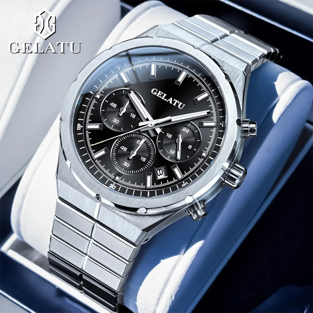 

GELATU 8001 Men Watch Luxury Brand High end Quartz Watch Stainless Steel Waterproof Luminous Calendar Business Men Sports Watch