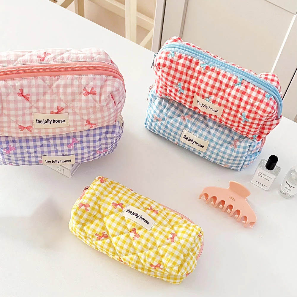 JESJELIU Large-Capacity Plaid Pencil Case Girls' Stationery Box pencil case CaseHigh-Value Pencil CaseOrganizer Cosmetic Bag