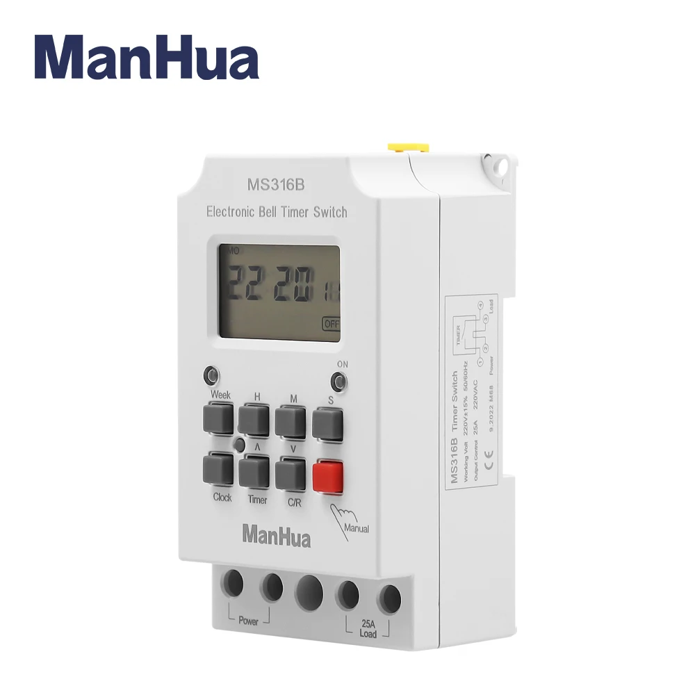Imagem -04 - Manhua Programável Temporizador Switch Escola Bell Time Controller 220v 25a 68 on Ms316b