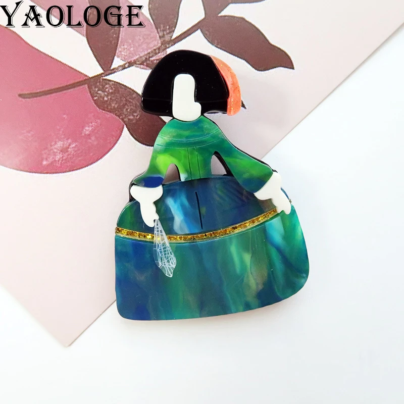 YAOLOGE Personal Korean Style Cartoon Faceless Girl Brooch Acrylic Material Original Splicing Portrait Badge Party Gift Pins