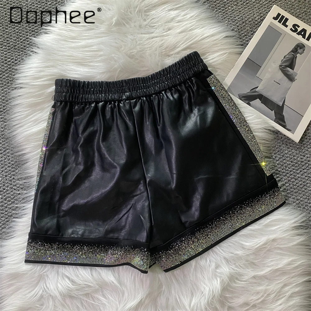 Pantaloncini in pelle forati a caldo per donna 2025 Autunno Inverno Nuovi pantaloncini per stivali da indossare esterni a vita alta in pelle PU larghi a gamba larga