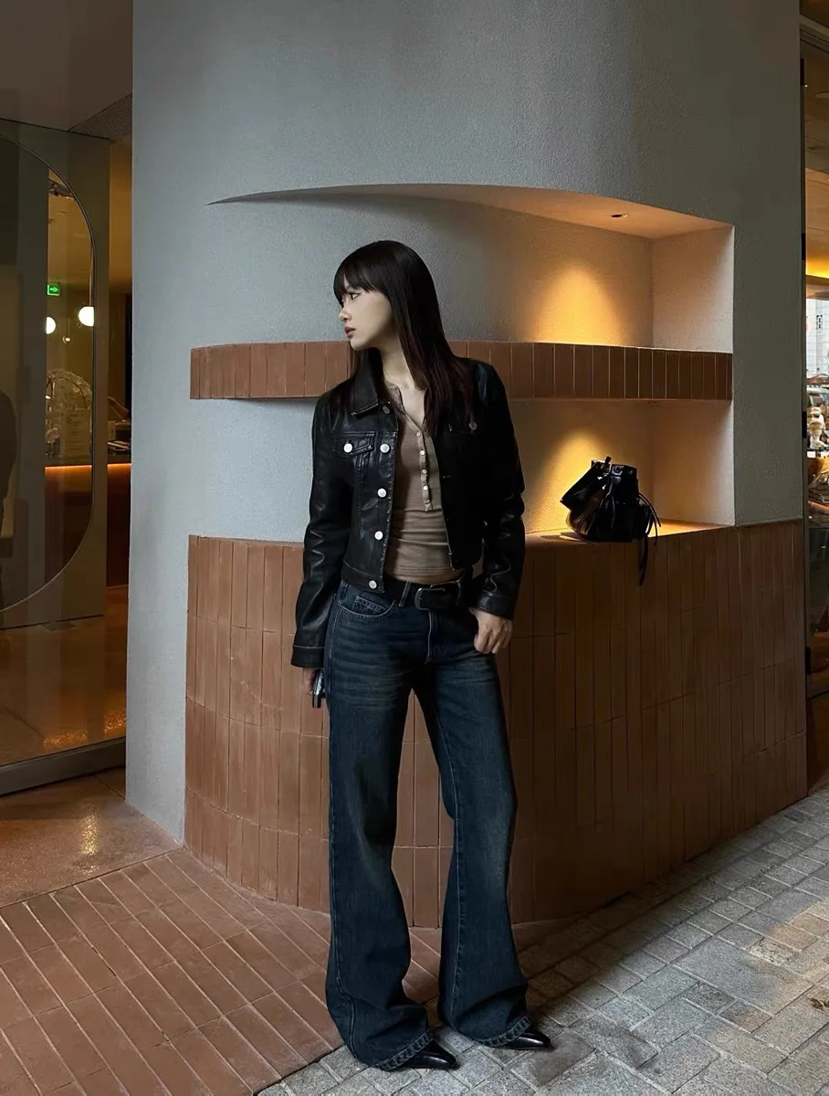 Jeans flare calças femininas denims bota corte meados de cintura bolsos angustiados 2025 streetwear calças lavadas vintage até o chão