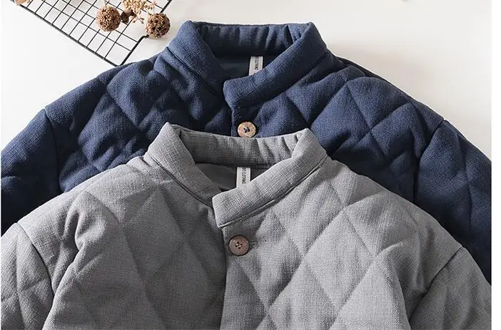 Stand Collar Warm Padded Jacket Cotton Linen Overcoat Male Outwear Japanese Style Short Cotton Wadded Coat