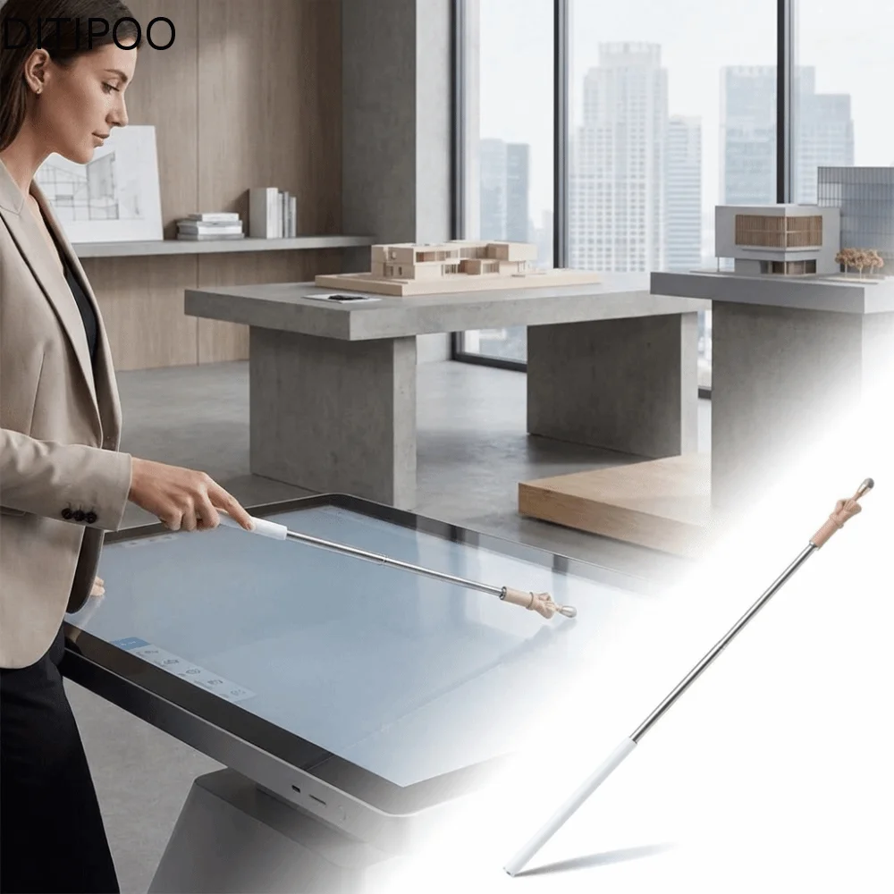 Stainless Steel Retractable Rod Telescopic Teacher Pointer Soft Stylus Tip Compact Tool Extendable Finger Reading Stylus