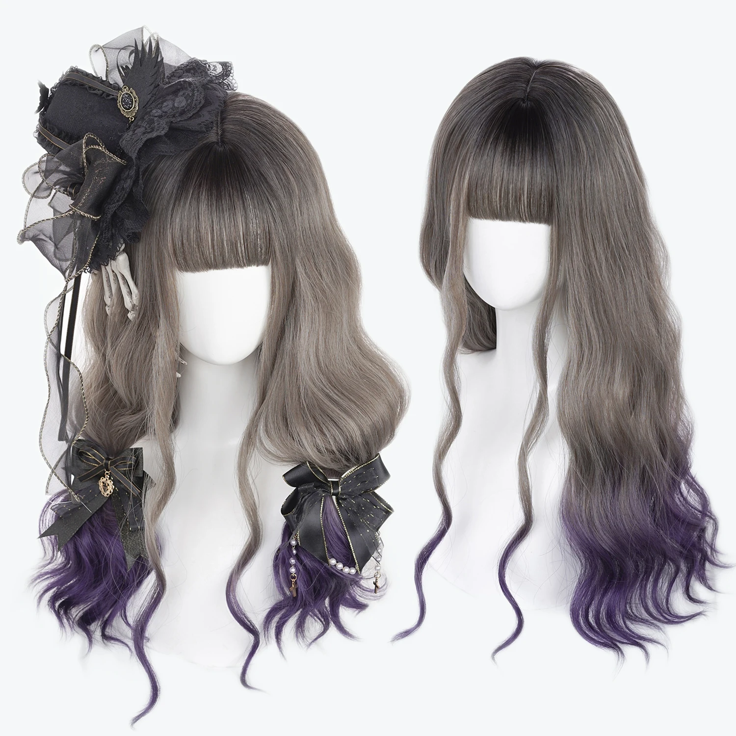 HANEROU Synthetic Cosplay Wigs Ombre Pink And Purple Lolita Wigs for Women With Bang Daily Party Heat Resistant