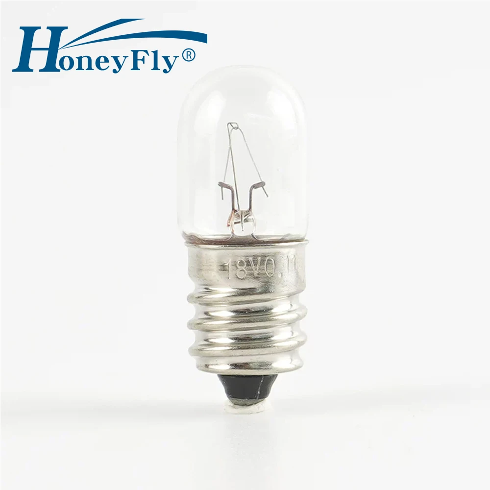 HoneyFly 10pcs E12 Indicator Lamp Bulb 18V 24V 110V 220V 0.11A/5W Clear Warm White Machine Tool Alarm Wire Lighting Instrument