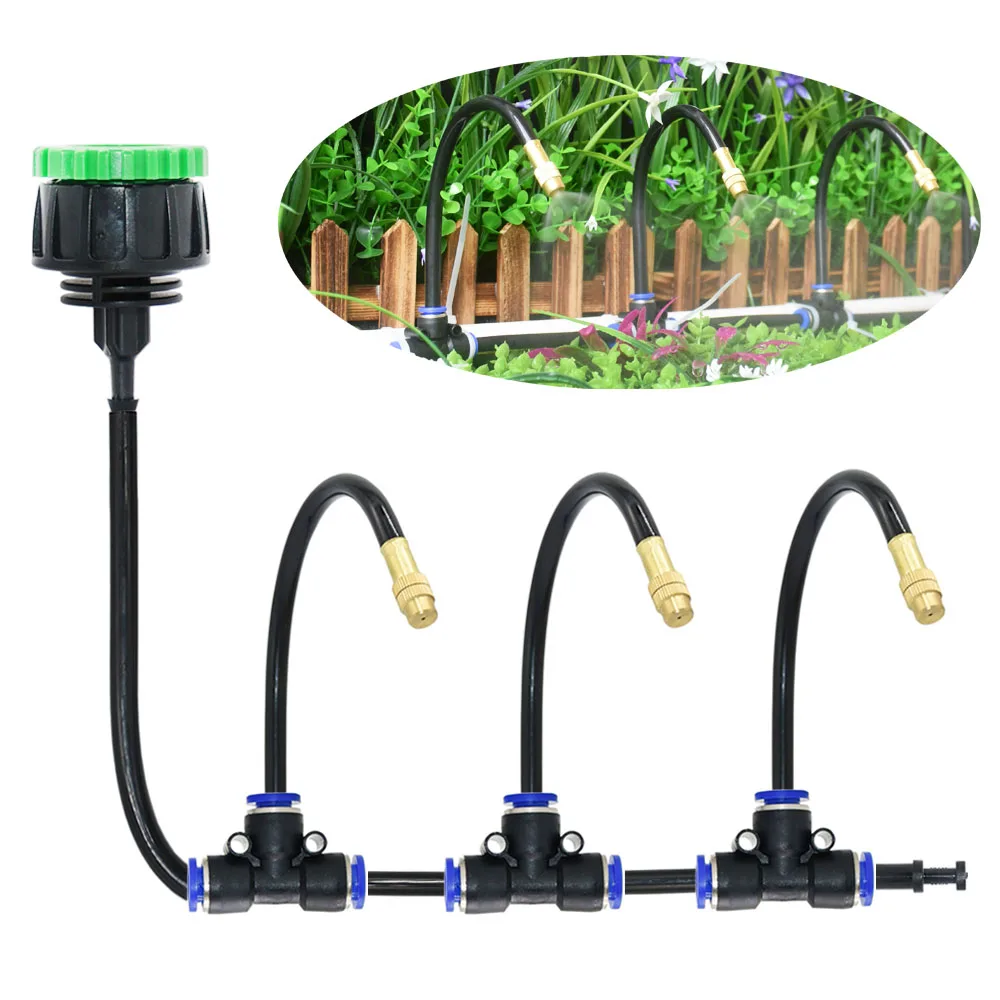 Outdoor Misting Cooling System DIY Garden Irrigation Watering 8mm Brass Atomizer Nozzles Connector Kit for Patio Greenhouse