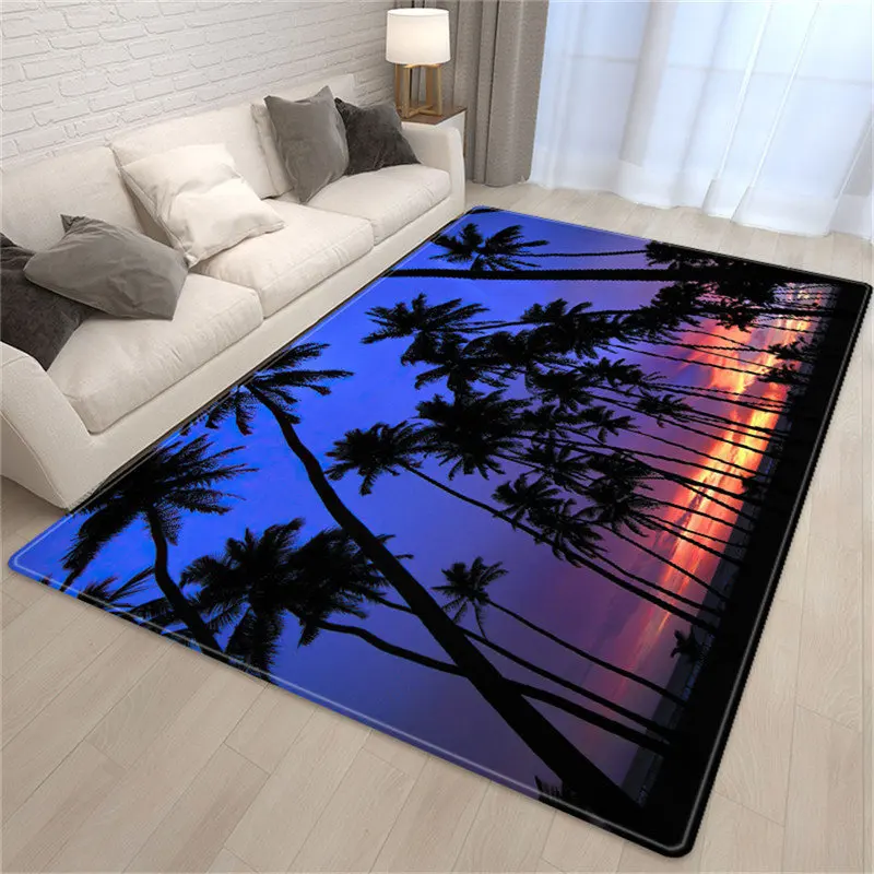 Palm Tree Sea Beach Printing Carpet Living Room Sofa Table Decor Rug Bedroom Bedside Rug Kitchen Bathroom Non-Slip Floor Mat