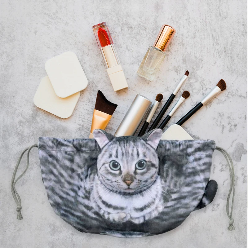 Creative Cat Shape Cosmetic Bag Large Capacity Portable Drawstring Bag Travel Cosmetic Storage Bag New Cat Portable Sundries Bag