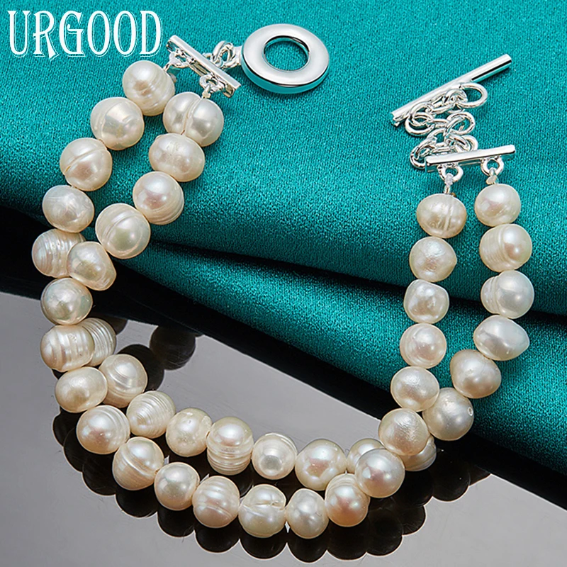 

925 Sterling Silver OT Buckle Pearl Chain Bracelet For Women Men Party Engagement Wedding Fashion Jewelry