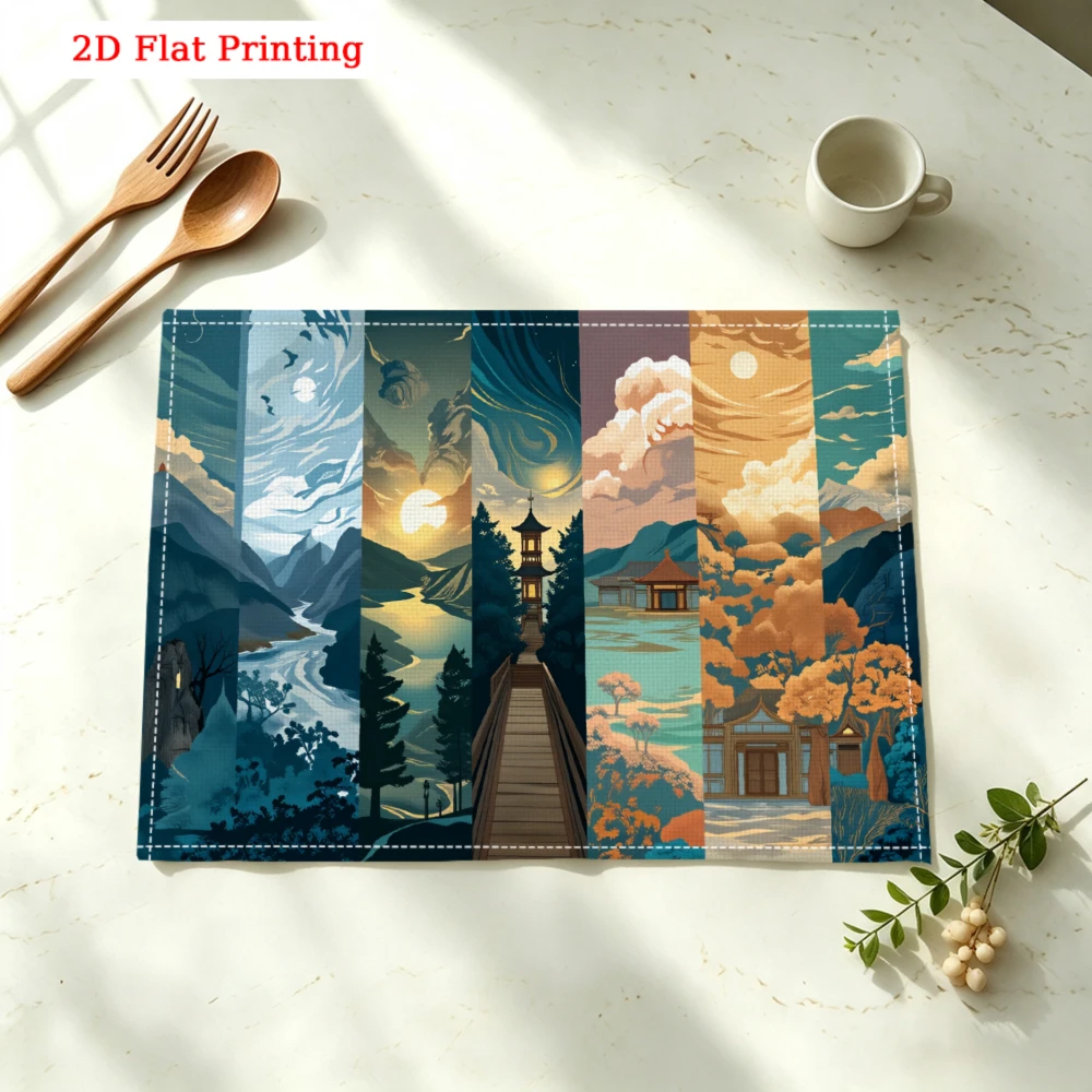 Scenic Landscape Art Kitchen Placemat Scenic Landscape Art Linen Pad Dish Coffee Cup Table Mat 1PC 30x40cm
