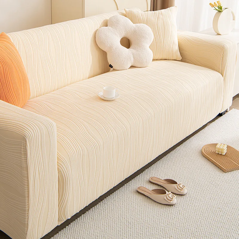 Universal Elastic Sofa Cover Full Wrap Wavy Texture Furniture Protector Slipcover for Living Room