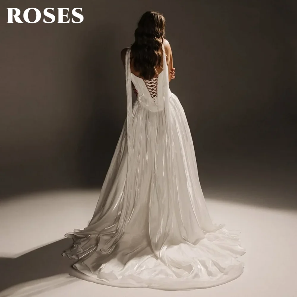فستان حفلات بدون أكمام من ROSES بسيط باللون الأبيض مع وشاح وفساتين حفلات على شكل حرف a للمناسبات الرسمية حسب الطلب