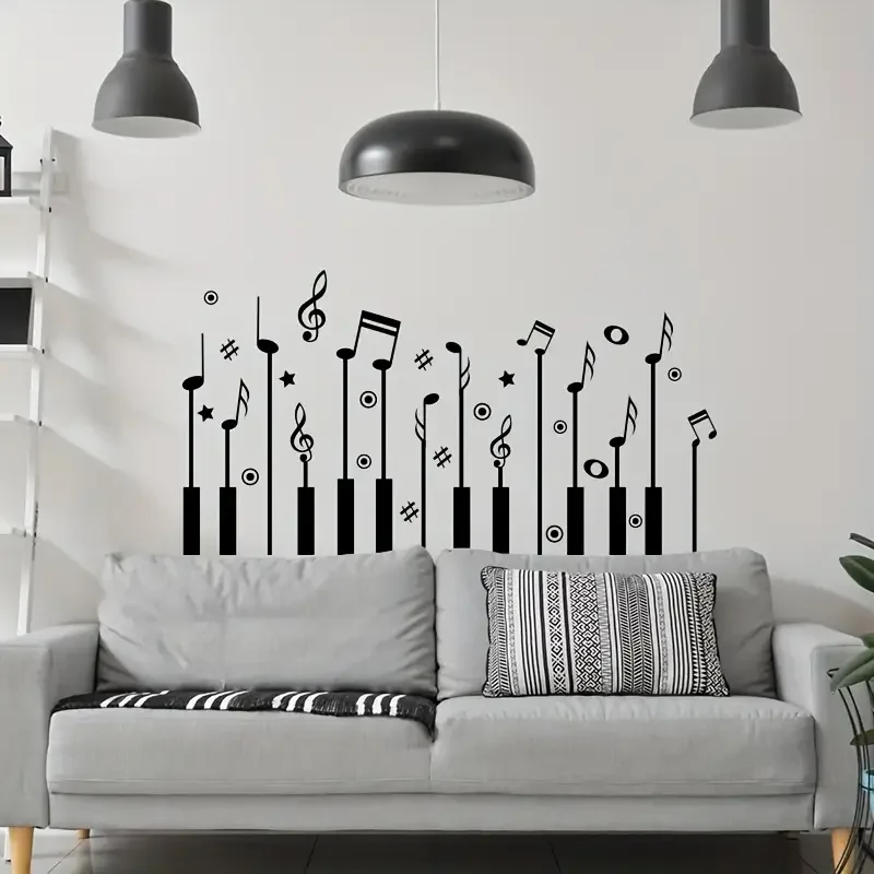 1pc Creative Wall Sticker, Music Note Piano Pattern Self-Adhesive Wall Stickers, Bedroom Entryway Living Room Porch Home Decorat view 2