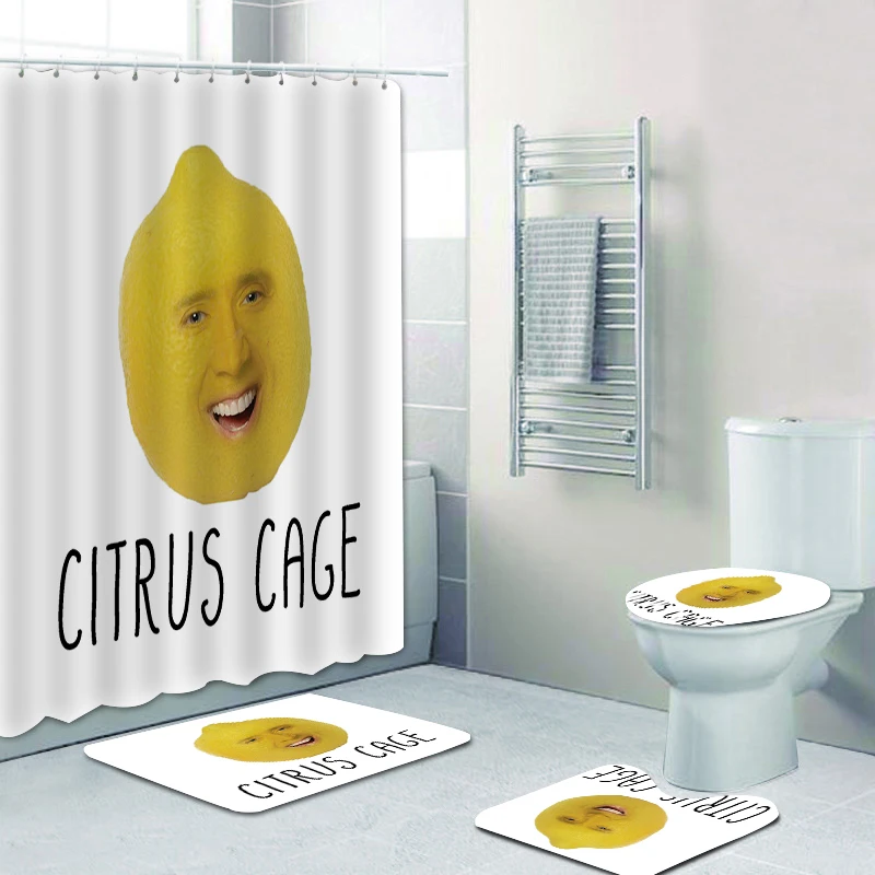 Novelty Nicolas Cage as Shreck Bathroom Shower Curtain Set for Toilet Nicolas Cage Bathroom Curtains Mats Rugs Home Decor Gift