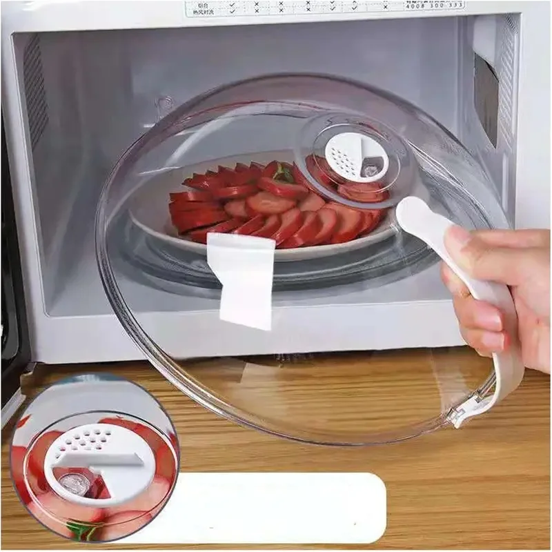 Microwave Food Splash Proof Cover, Household Oven Heating Cover, Plate Transparent Cover, Handle, Cooking Utensils Accessories