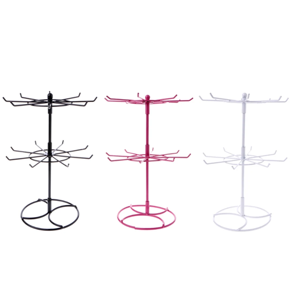 

Black Personality Wrought Iron Double-Layer Rotating Jewelry Stand Home Bedroom Storage Rack For Earrings And Necklaces