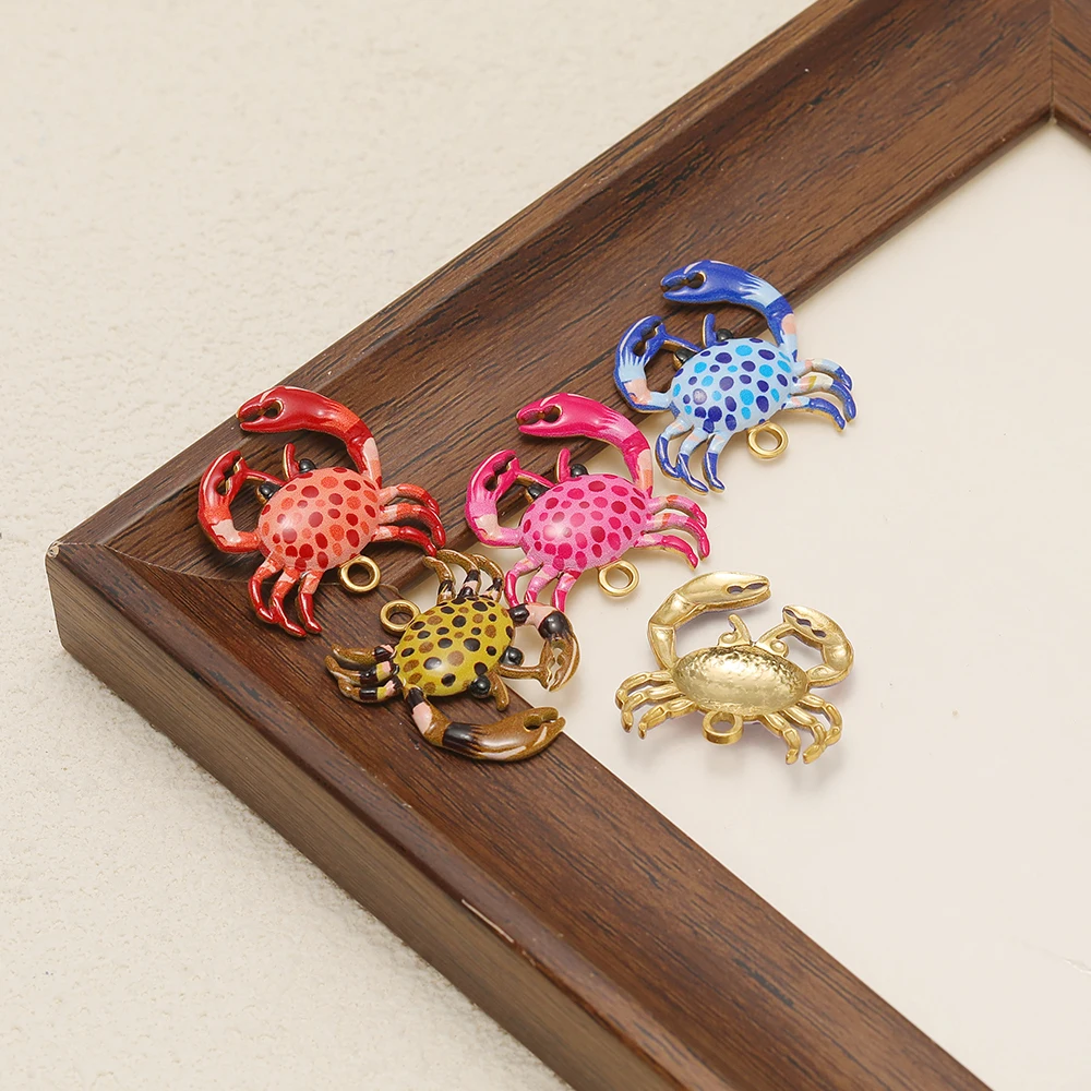 4 Stück Edelstahl-Emaille-Anhänger mit Cartoon-Krabben-Motiv für Armbänder, DIY-Schmuckherstellung, Halsketten, Charms, Ohrringe und Zubehör – Detail 3