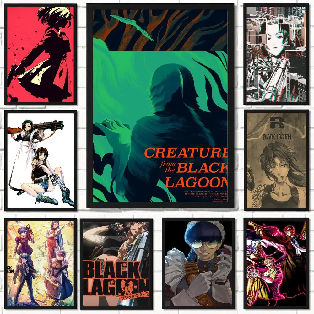 anime B-Black Lagoon-N Poster Self Adhesive Wall Decor for Modern Home Cafe Office and Bar