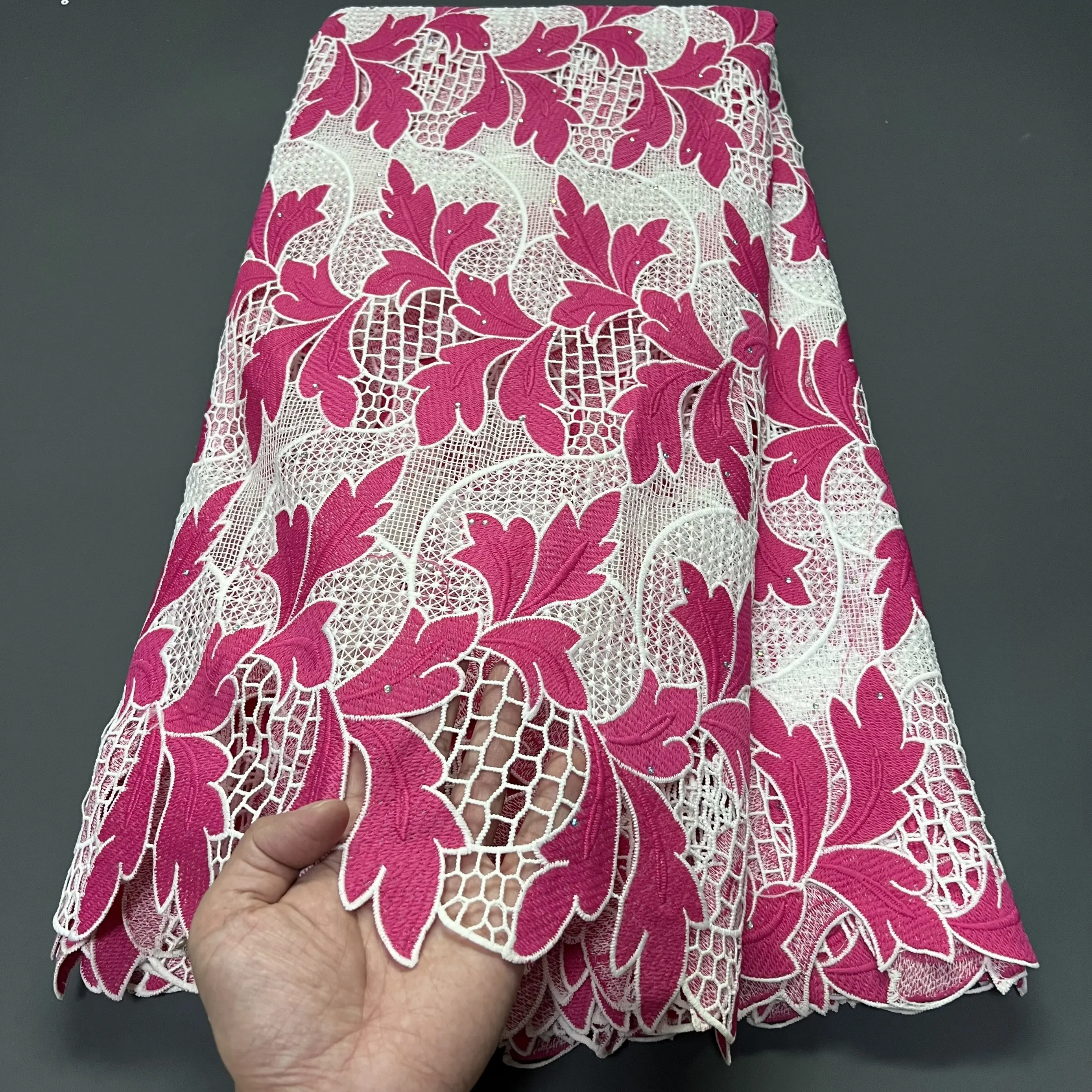 

2025 High Quality African Nigerian Embroidery Lace Fabric Tulle Wedding Party Dress Guipure Water Soluble Sequins 5Yards ZJ110