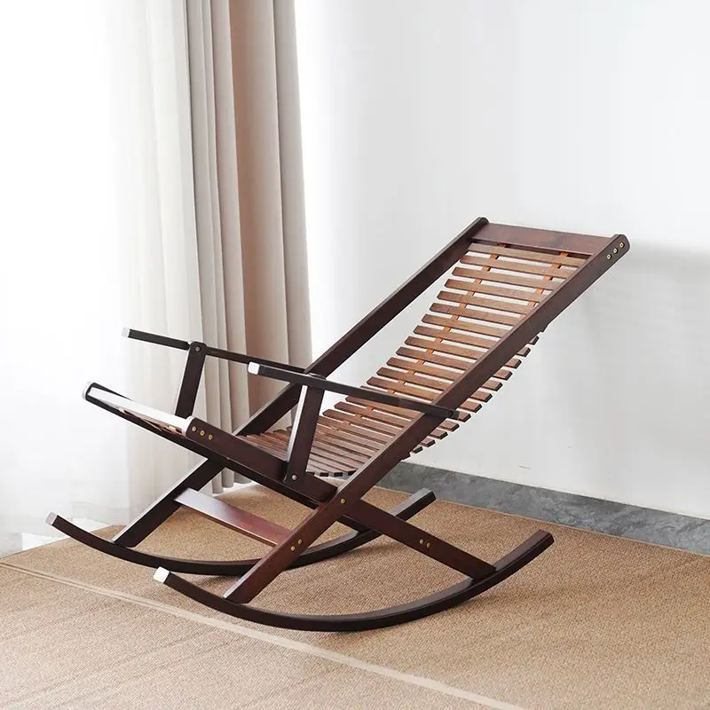 Lunch Break Home Nap Chair for The Elderly Leisure Rocking Solid Wood Deck Chair Leisure Balcony Lazy Back Chairs