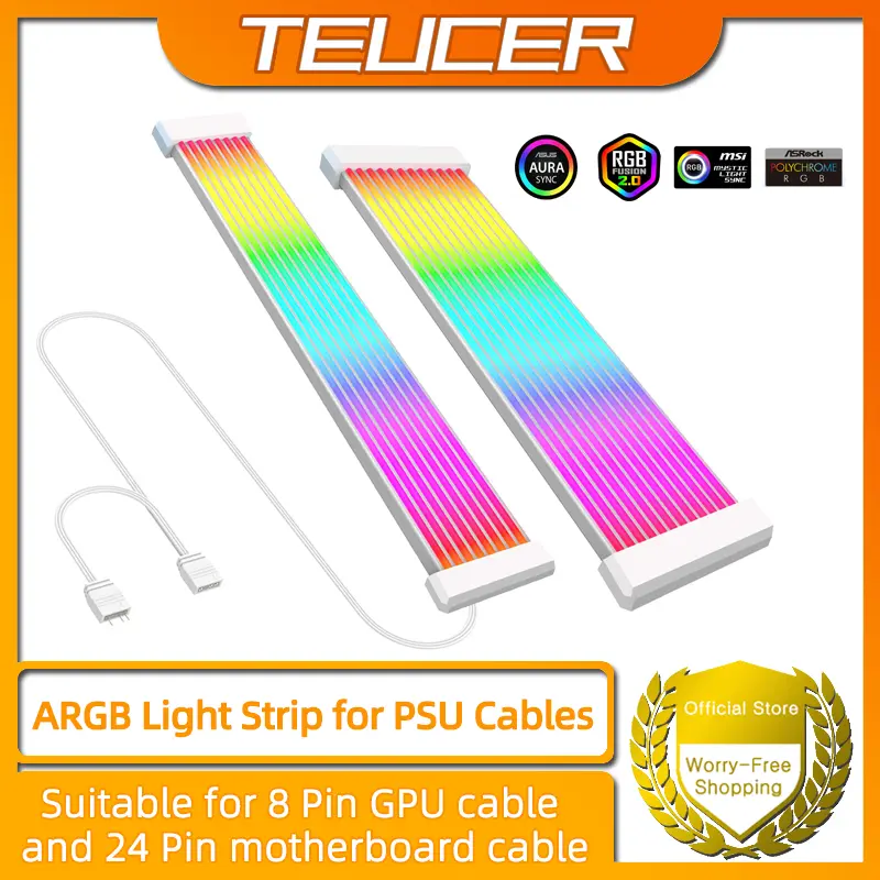 Faixa de luz rgb para pc, adequada para cabo psu, pc, rgb, gpu, 5v, 3 pinos, sincronização argb, cabo de extensão para pc para 6 pinos, 8 pinos, 12 pinos, 16 pinos, 24 pinos