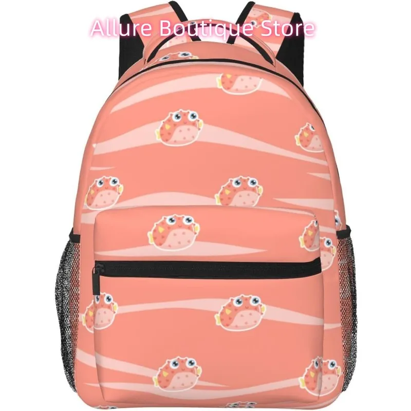 

laptop bag back to school Cartoon Puffer Fish Lightweight Laptop Backpack Lightweight Multipurpose Travel Casual Daypack Unisex