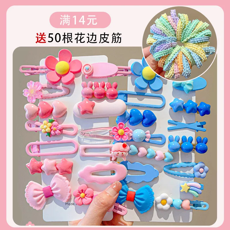 Kids Cute Sweet Candy Color Bowknot Flower Hair Clip Girls Festival Party Decoration Hair Accessory 14 Set Pieces