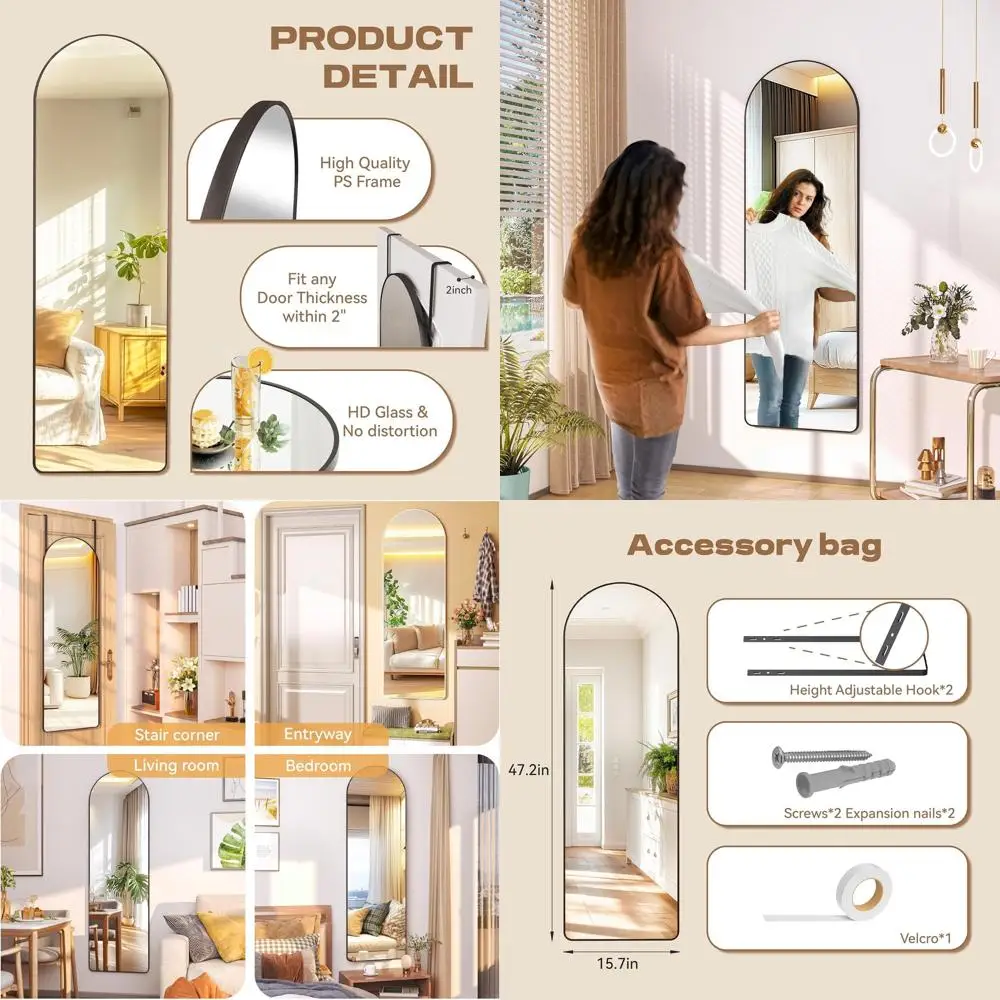 

Over-Door Wall Mirror, 47.2 x 15.7, Black, Suitable for Bedroom, Living Room, and Cloakroom