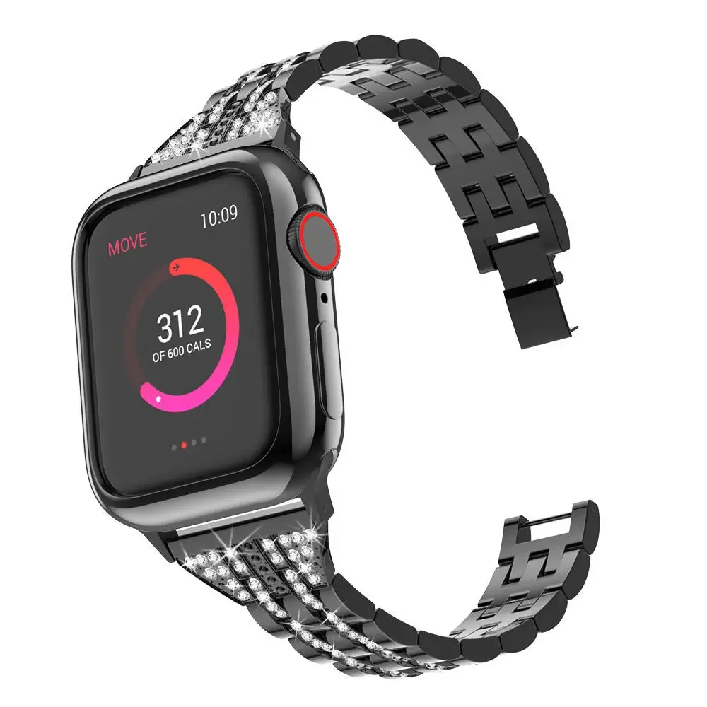 Cinturino in metallo per Apple Watch 9 8 7 Band 45mm 41mm bracciale in acciaio inossidabile di lusso con diamanti per Iwatch 6 5 4 SE 44mm 40mm 42mm 38mm