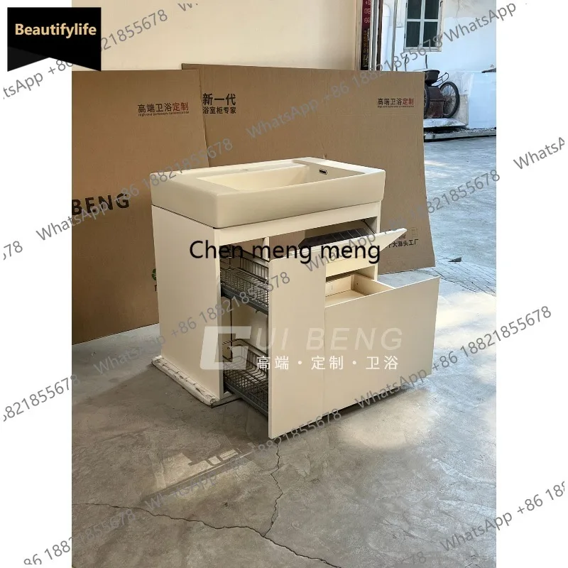 D80 Bathroom skin feeling ceramic integrated basin big belly basin Japanese storage bathroom cabinet toilet wash basin cabinet