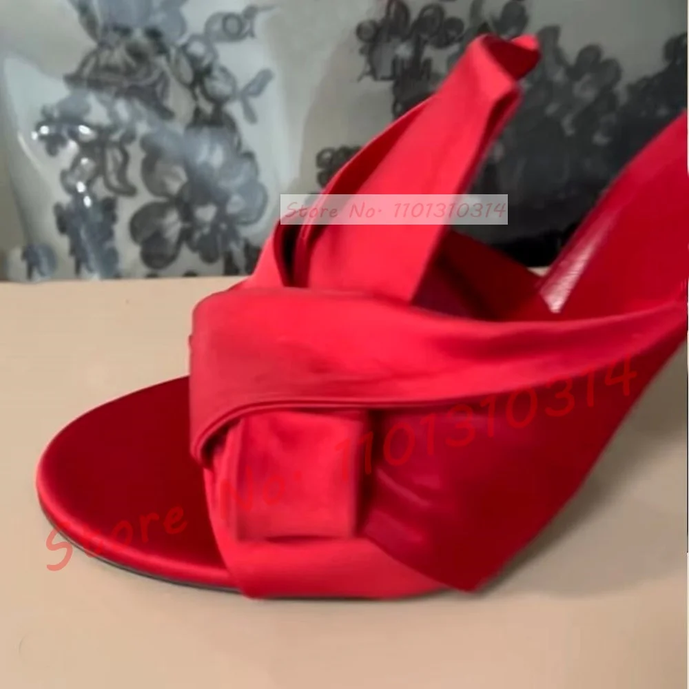 Red Satin Bowknot Mules With High Heels Women Open Toe Elegant Summer Slippers Female Outdoor Lovely Feminine Foldover Shoes