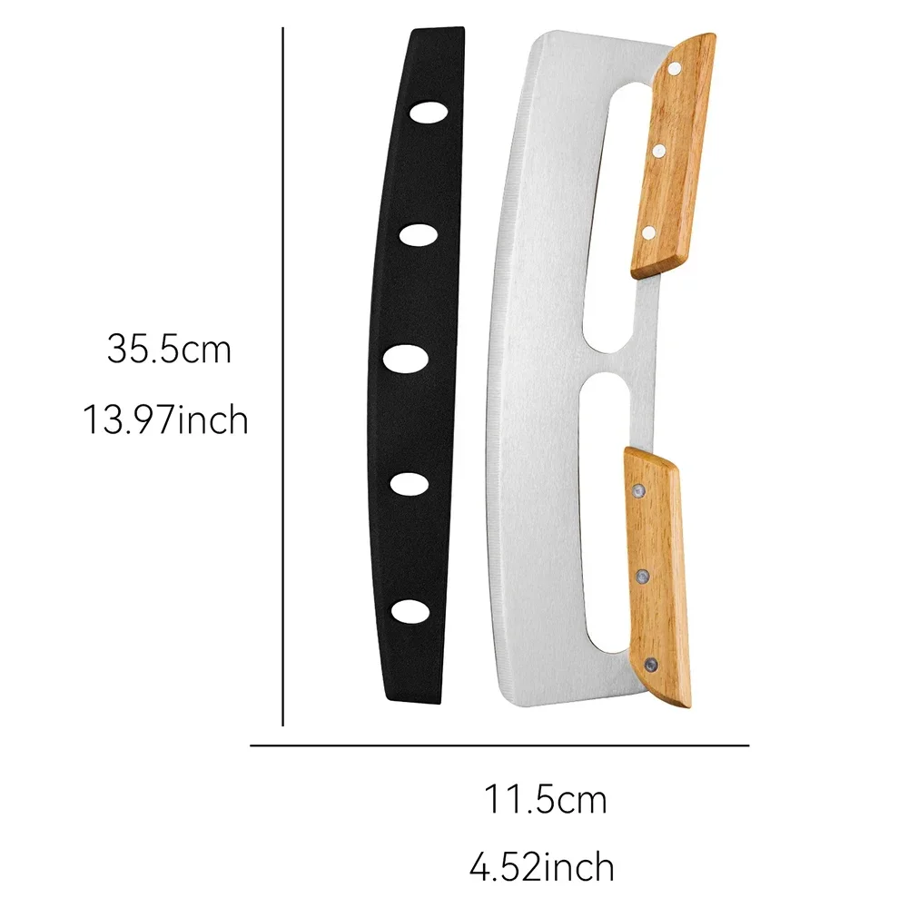 Нож для пиццы 14 дюймов, измельчитель из нержавеющей стали для пиццы, деревянные ручки, качающееся лезвие, ножи, резаки с защитным чехлом, кухонные принадлежности