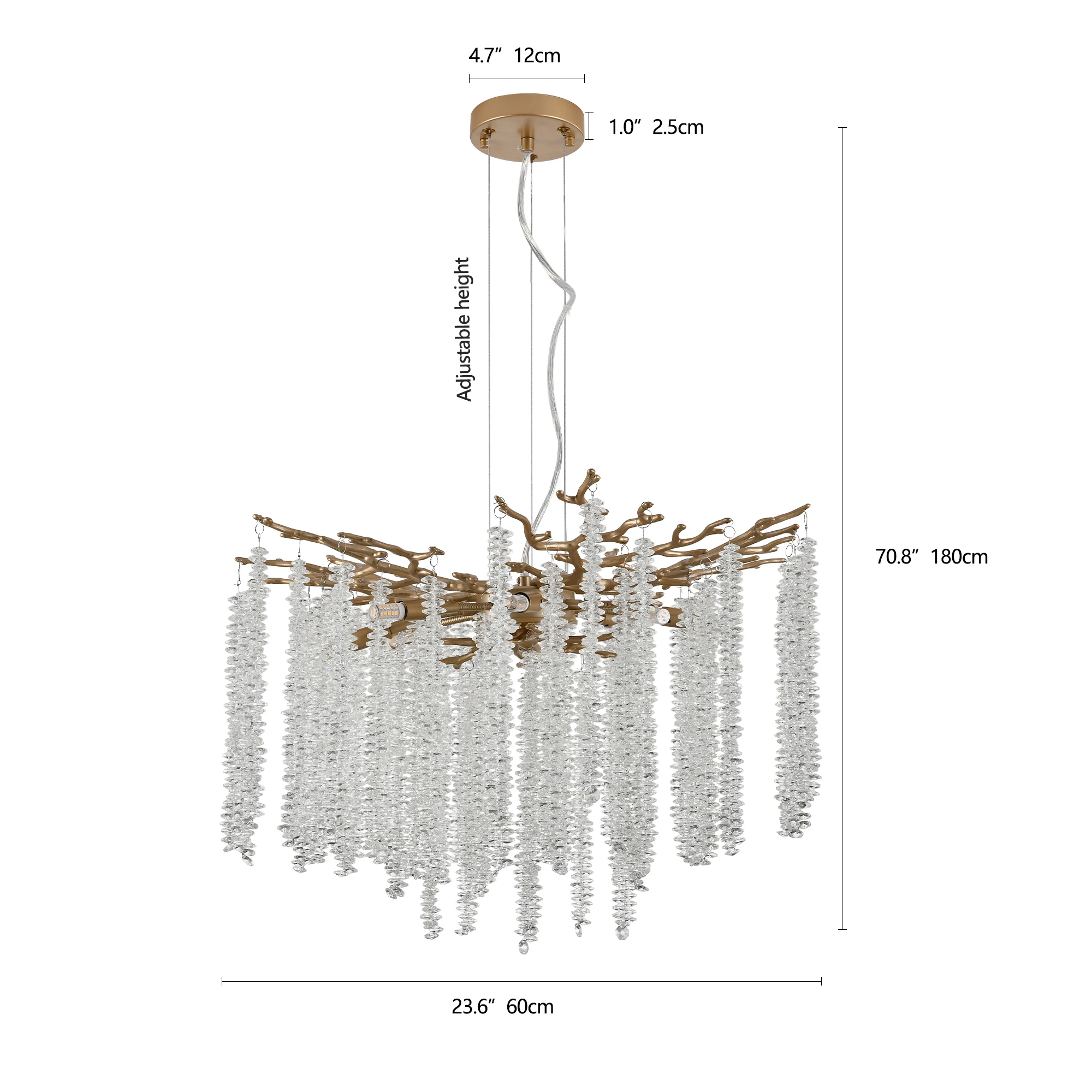 23.6inch Modern Golden Chandelier with Cascading Crystal String, Perfect for Living Room, Dining Room and Foyer, High-End Decorative Lamps (Bulb Not Included)