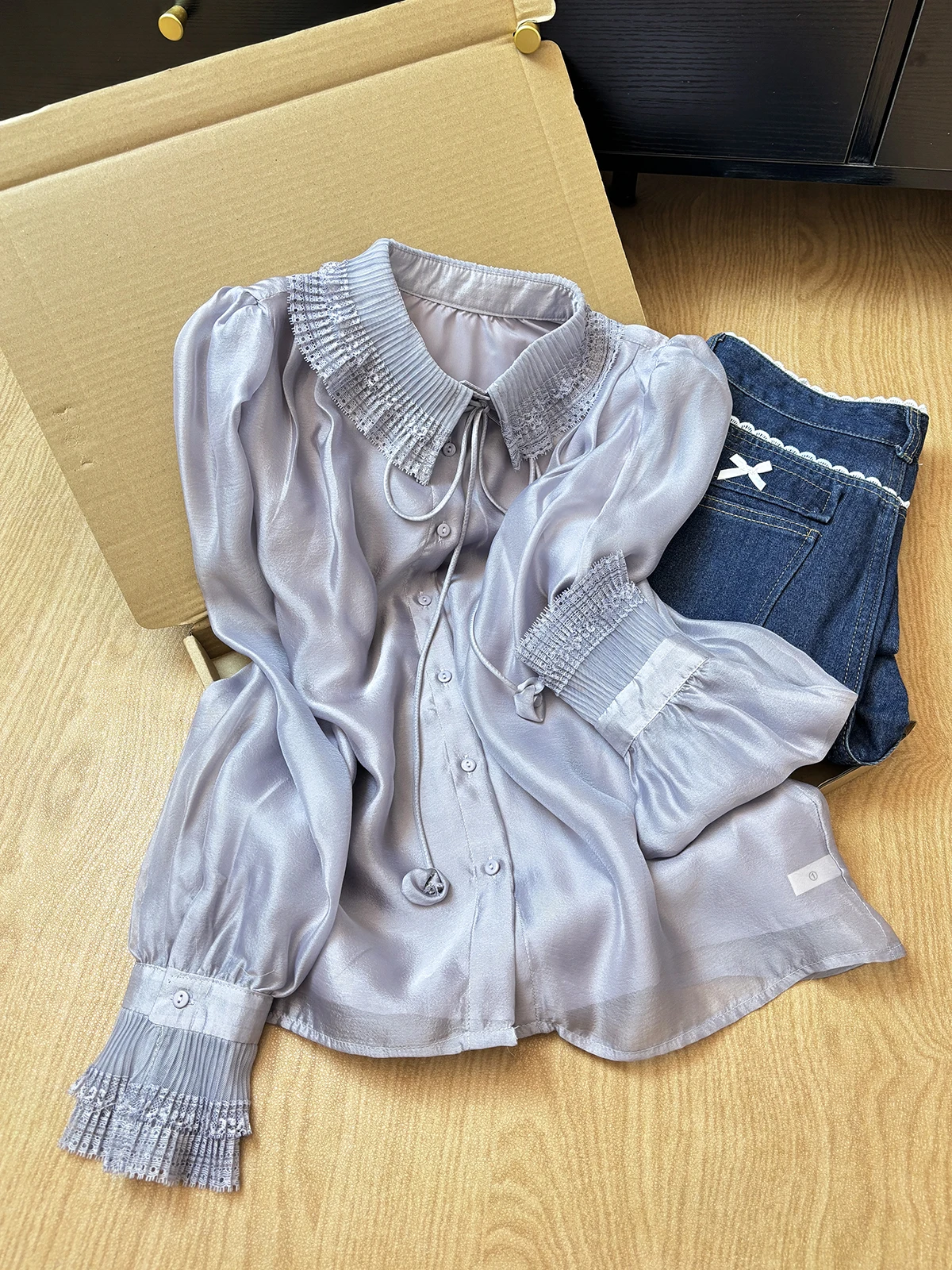 

Elegant Purple Shirt Women's Spring Autumn Lightweight Luxury Delicate Inner Wear Chiffon Top Celebrity Youthful Top