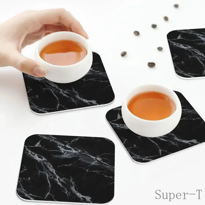 Black And White Marble Coasters Kitchen Placemats Waterproof Insulation Cup Coffee Mats For Decor Home Tableware Pads Set of 4