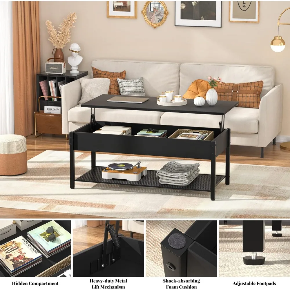Modern Storage Coffee Table with Lift Top and Hidden Compartment for Living Room