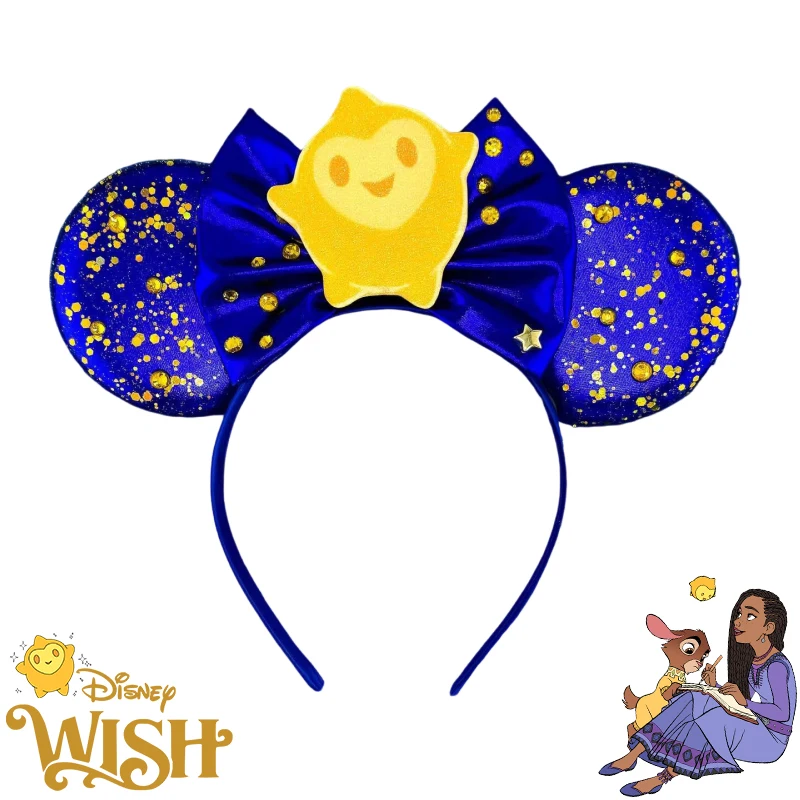 Disney-Anime WISH Headbands for Kids, Girls Cartoon, Star Bow, Asha Stars, Starry Sky, Orelhas, Hairbands, Acessórios de Cabelo, Carnaval, Mulheres