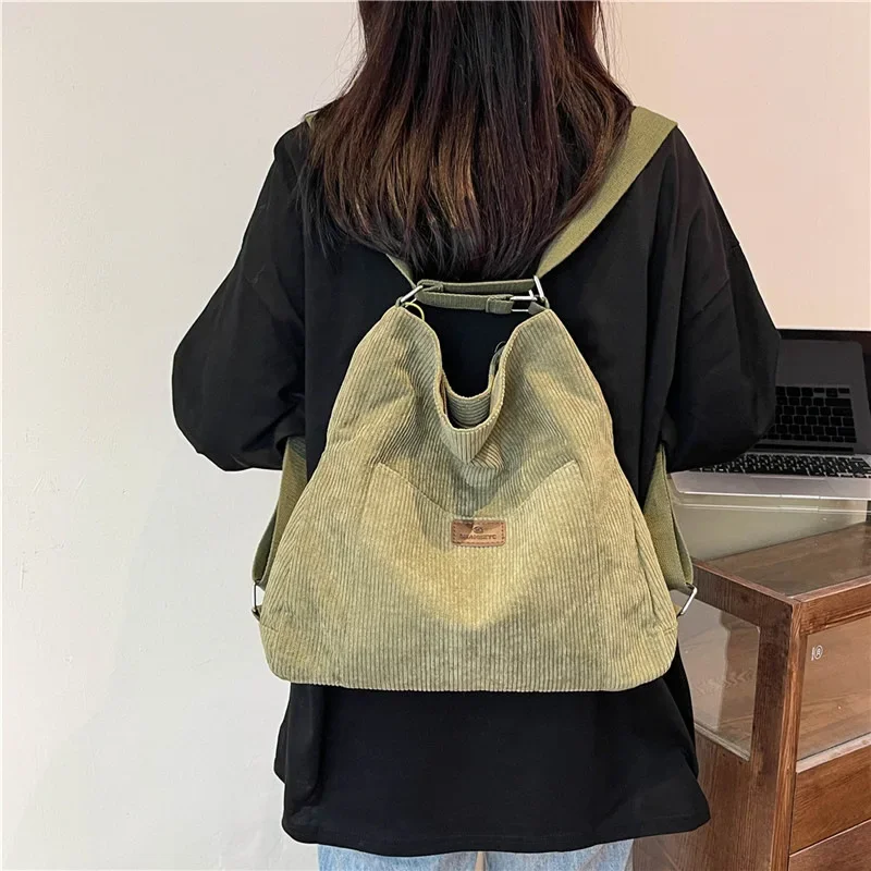 Casual Shoulder Bag Japanese Corduroy Canvas Student Cloth Bag Can Be Crossed Over Both Shoulders Large-capacity Class Tote Bag