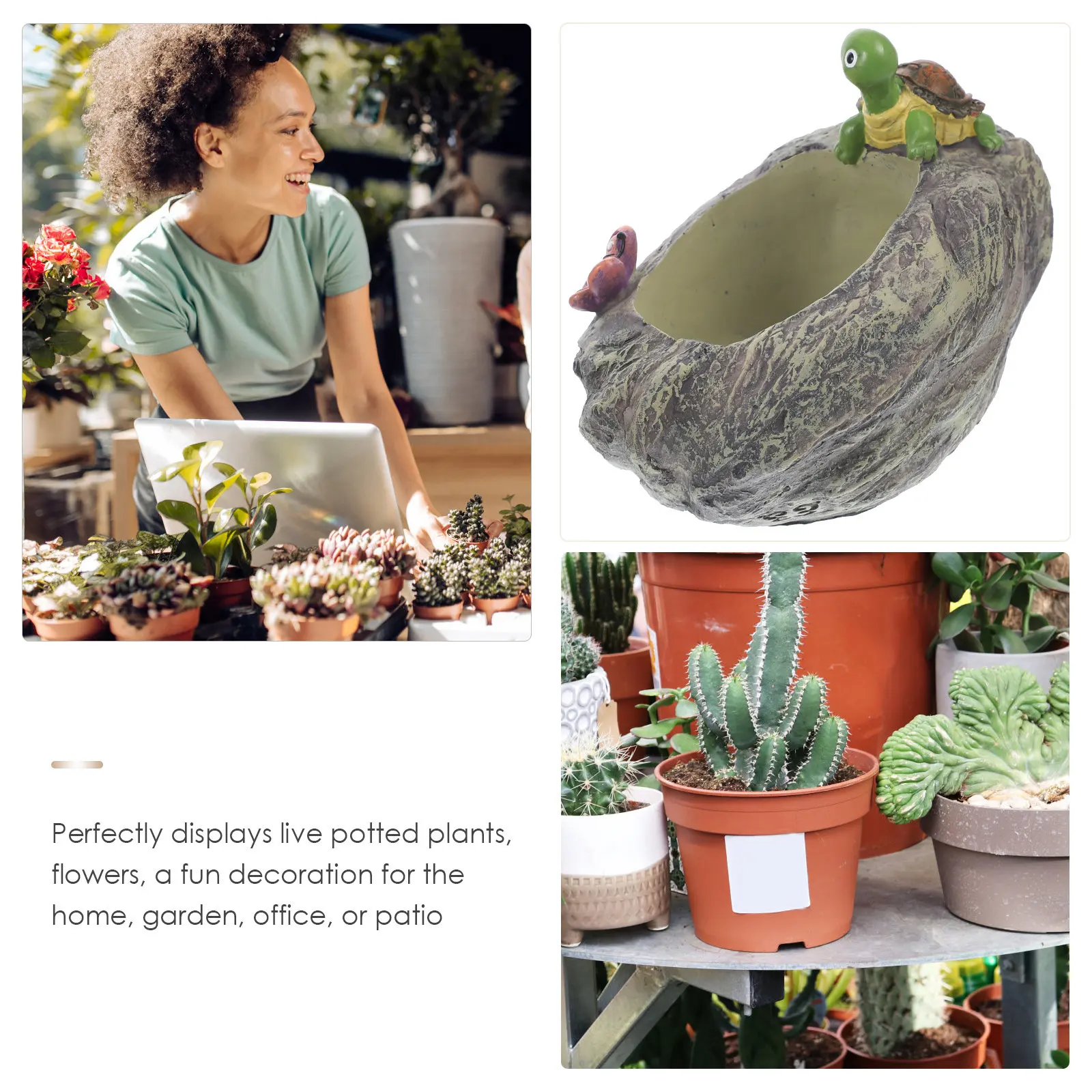 1Pcs Stone Resin Flowerpot Cartoon Turtle Design Succulent Plant Container Balcony Decorative Flower Pot Home Garden Decoration