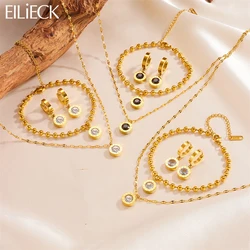 EILIECK 316L Stainless Steel White Black Zircon Necklace Bracelets Earrings Set For Women Trendy Waterproof Jewelry Holiday Gift