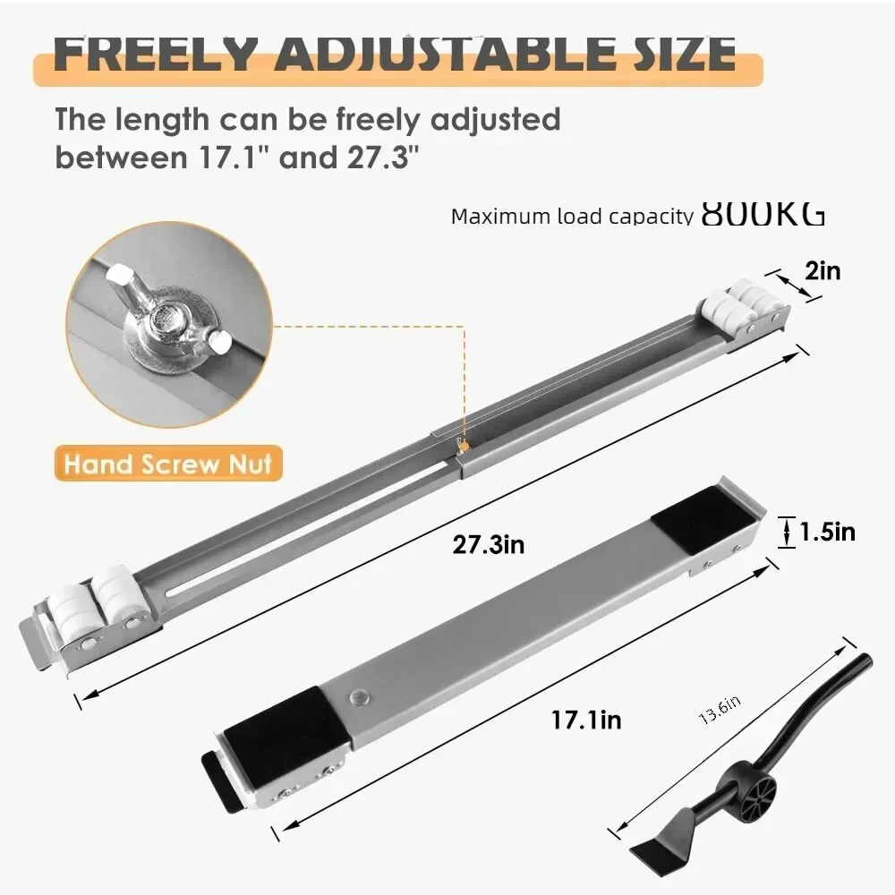 Extendable Heavy Duty Appliance Rollers for Washer Washing Machine Stand Movable Refrigerator Raised Base Mobile Bracket Wheels