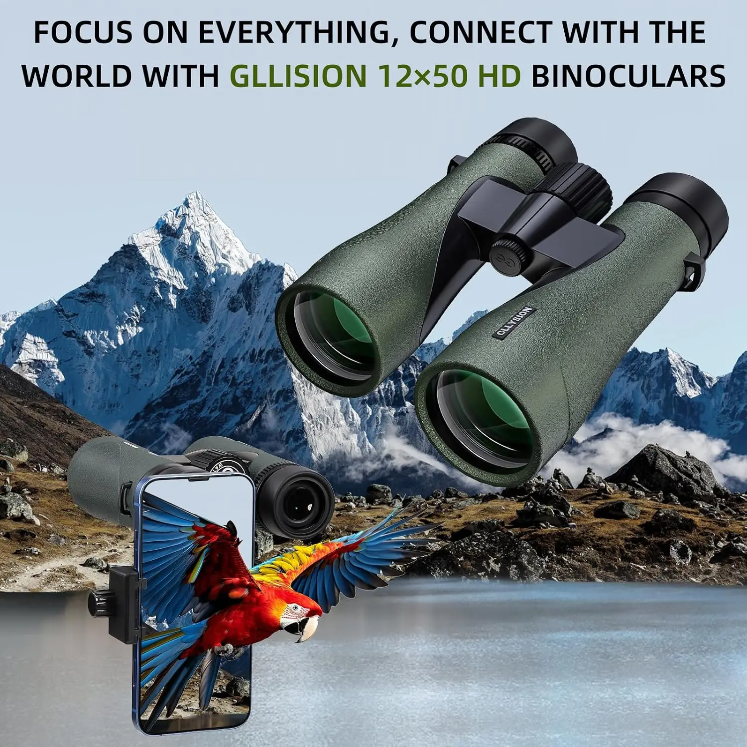 High Powered 12X50 Professional HD Binoculars Adults Phone Adapter